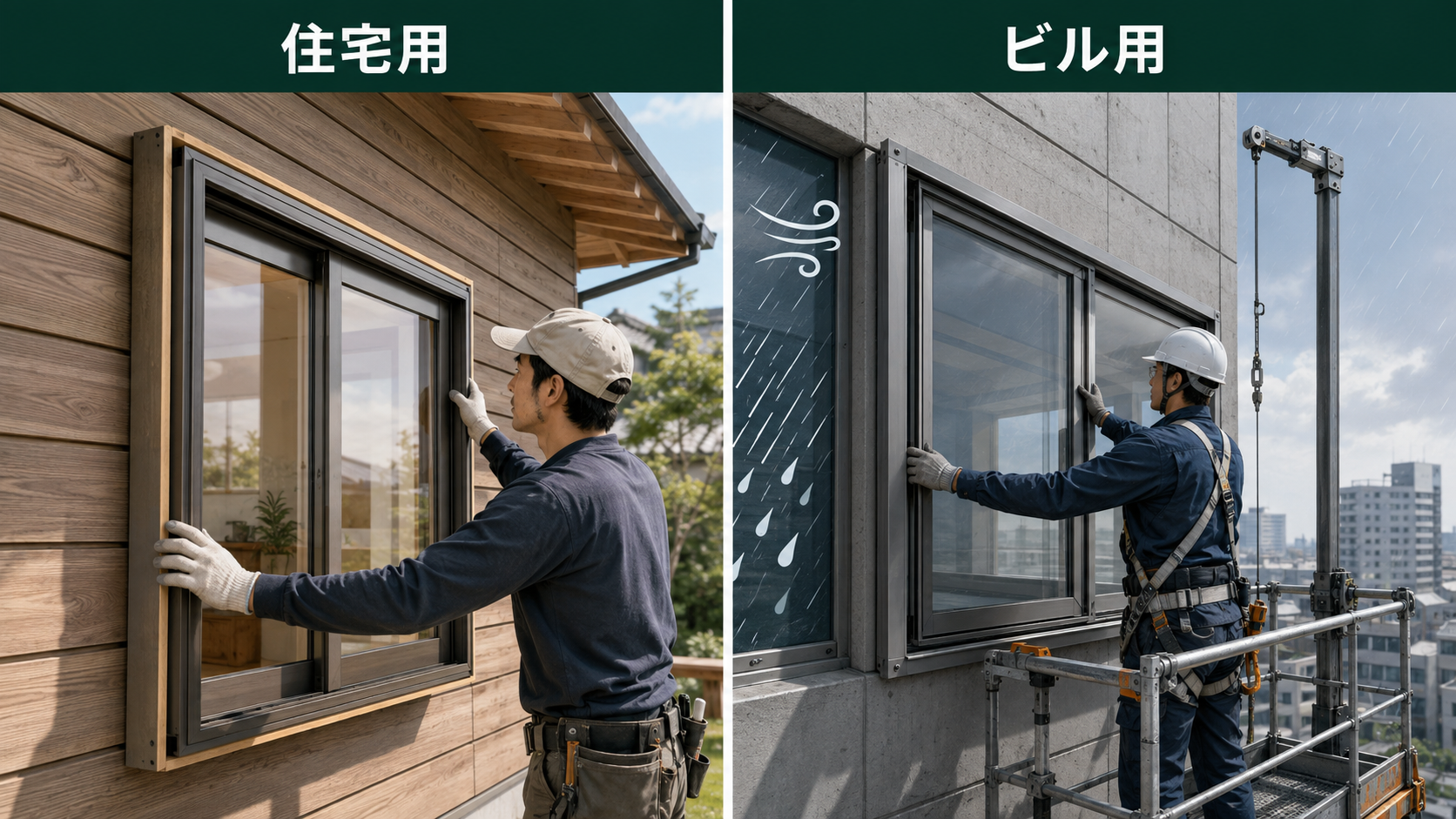 戸建住宅用とマンションやビル用のサッシカバー工法の施工条件比較